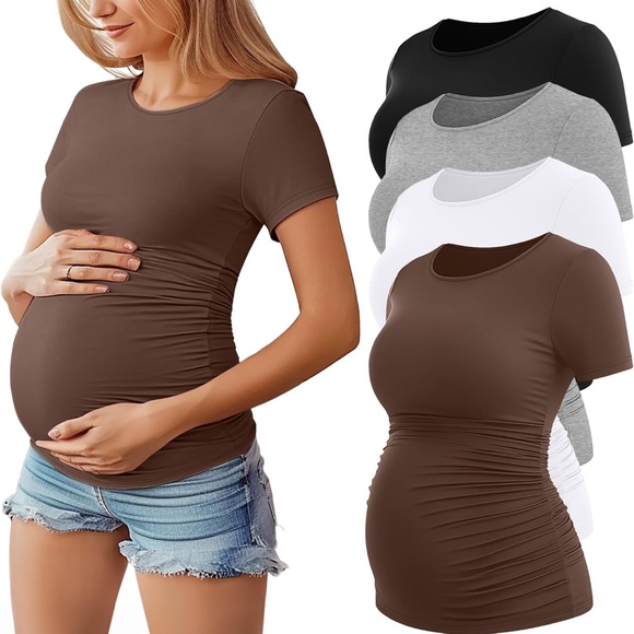 4 pack Maternity Short Sleeve Tops - Brown, Black, Gray, White - Picture 1 of 1